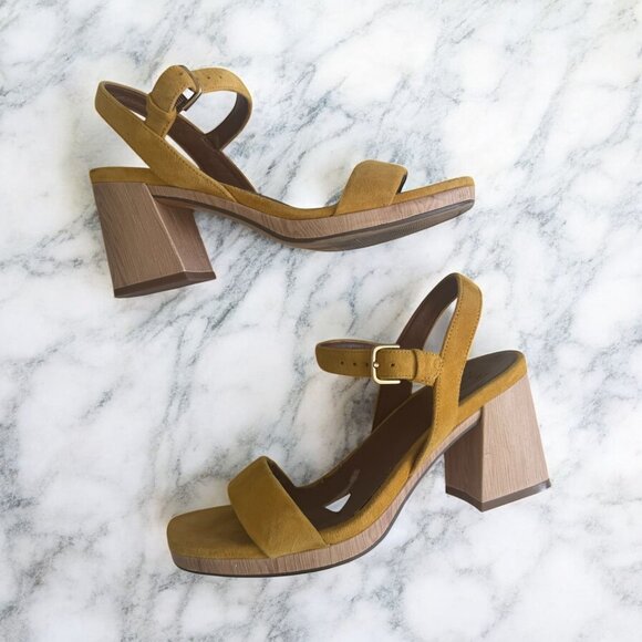 NATURALIZER Yellow Suede Sandals Heels Size 7.5W - Picture 1 of 9